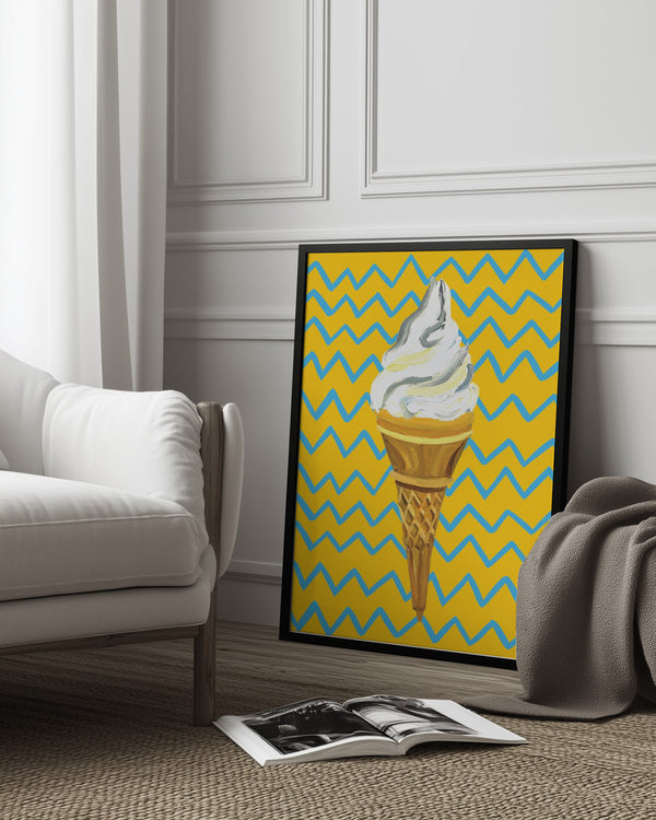 Tablou înramat „Ice Cream Yellow Zigzag” de Alice Straker