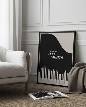 Tablou înramat „Jazz Nights Nyc   Black” de Kubistika
