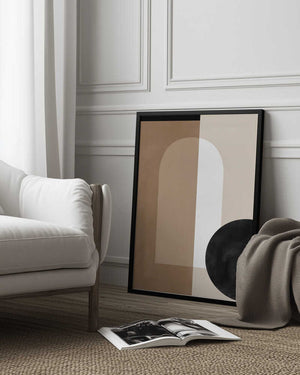 Tablou înramat „Geometric Shapes in Earthy Tones with a Black Circle” de Elena Ristova