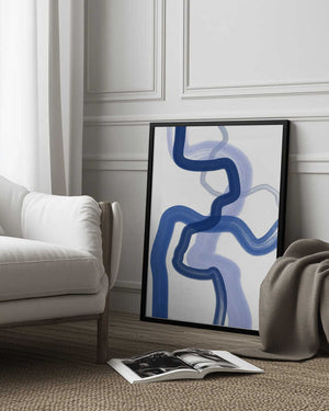 Tablou înramat „Fluid Blue Brushstrokes” de Elena Ristova