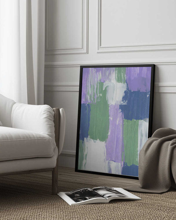Tablou înramat „Bold Brushstrokes in Lavender Green and Blue Hues” de uplusmestudio