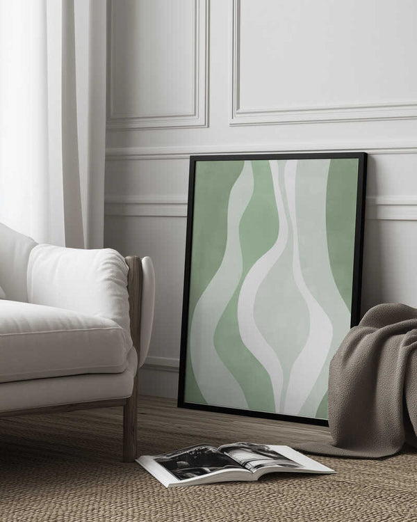 Tablou înramat „Organic Shapes In Soft Green And White Hues” de Elena Ristova