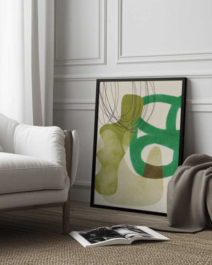 Tablou înramat „Painted Lines Green Tan Kopie” de Ana Rut Bre
