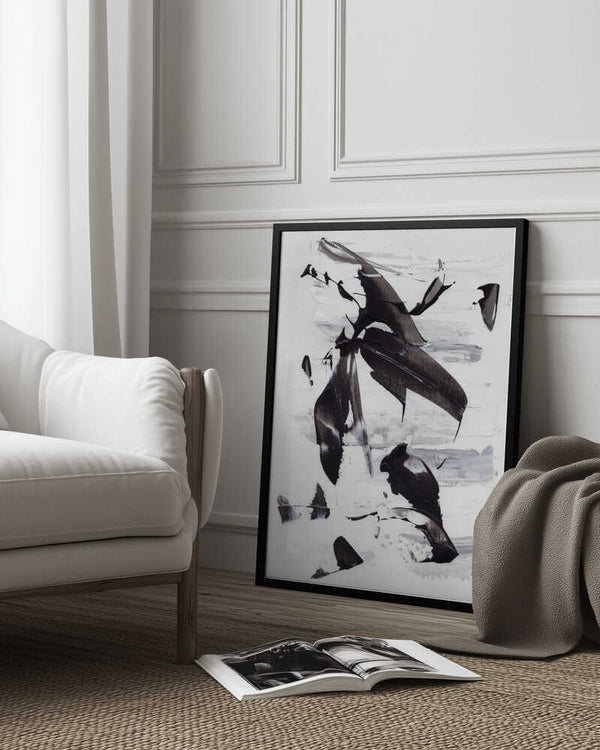 Tablou înramat „Monochrome Dynamic Brushstrokes” de uplusmestudio