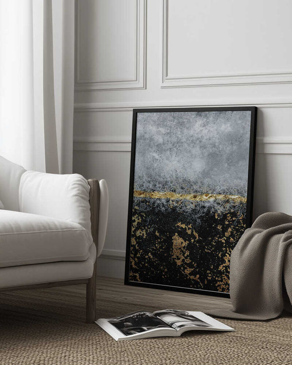 Tablou înramat „Gold Black Abstract” de Bilge Paksoylu