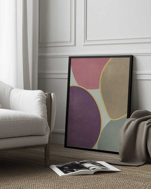 Tablou înramat „Abstract Circles With Gold 4” de Bilge Paksoylu