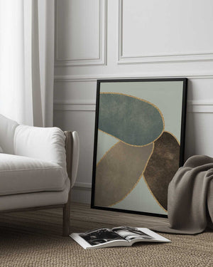 Tablou înramat „Abstract Circles With Gold 3” de Bilge Paksoylu