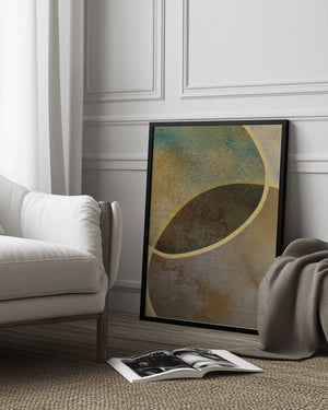Tablou înramat „Abstract Circles With Gold 2” de Bilge Paksoylu