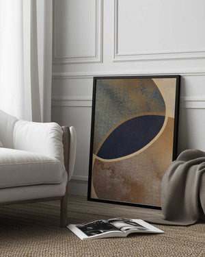 Tablou înramat „Abstract Circles With Gold 1” de Bilge Paksoylu
