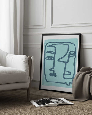 Tablou înramat „Blue Abstract Faces” de Sharyn Bursic