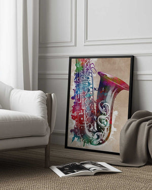 Tablou înramat „Saxophone music art” de Justyna Jaszke