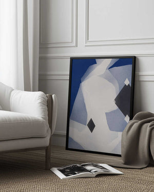 Tablou înramat „Blue Black and White Abstract” de Little Dean