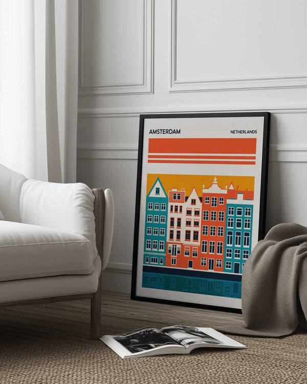 Tablou înramat „Amsterdam Travel Poster” de Retrodrome