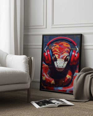 Tablou înramat „Snake With Headphones animal” de Justyna Jaszke