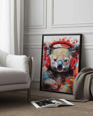 Tablou înramat „Koala With Headphones animal” de Justyna Jaszke
