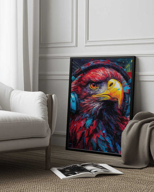 Tablou înramat „Eagle With Headphones animal” de Justyna Jaszke