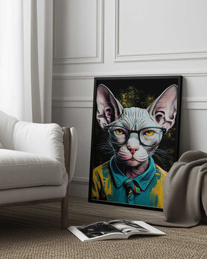 Tablou înramat „Hipster cat animal art” de Justyna Jaszke