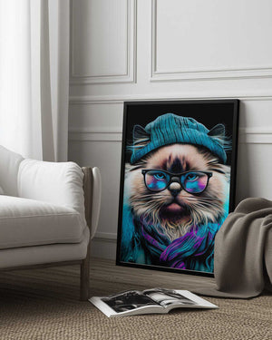 Tablou înramat „Hipster cat animal art” de Justyna Jaszke