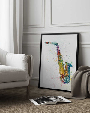 Tablou înramat „Saxophone Abstract Watercolor” de Michael Tompsett