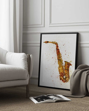 Tablou înramat „Saxophone Abstract Watercolor” de Michael Tompsett