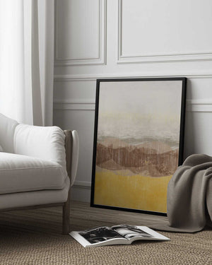 Tablou înramat „Coastal landscape with beach and sea in earth tones” de Imaginative