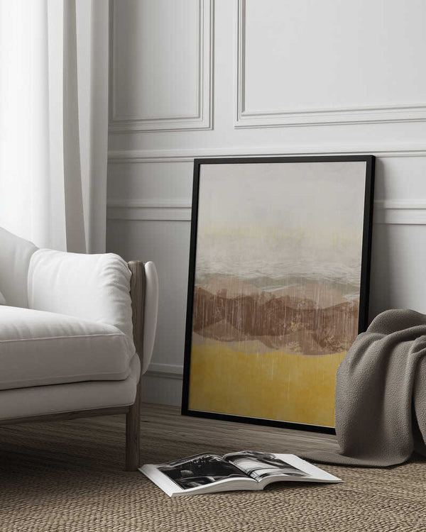 Tablou înramat „Coastal landscape with beach and sea in earth tones” de Imaginative