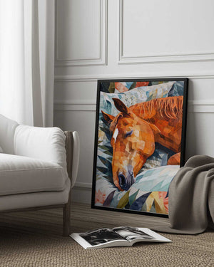 Tablou înramat „Animal Watercolor Art Horse Sleeping” de Justyna Jaszke