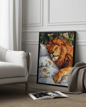Tablou înramat „Animal Watercolor Art Lion Sleeping” de Justyna Jaszke