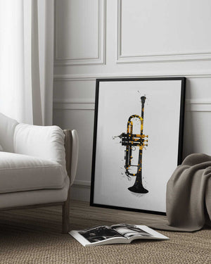 Tablou înramat „Black and Gold Music Art Trumpet” de Justyna Jaszke