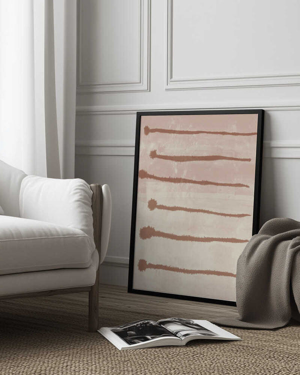 Tablou înramat „Terracotta Ink Strokes on Soft Pink and White” de Dina Dankers