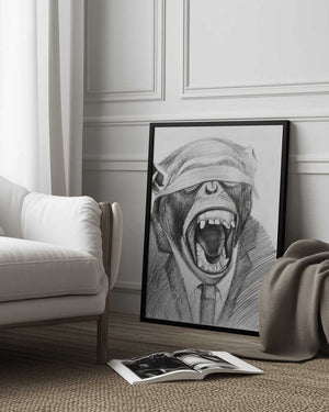 Tablou înramat „Monkey In A Suited Attire With A Blindfold” de Violeta Vollmer