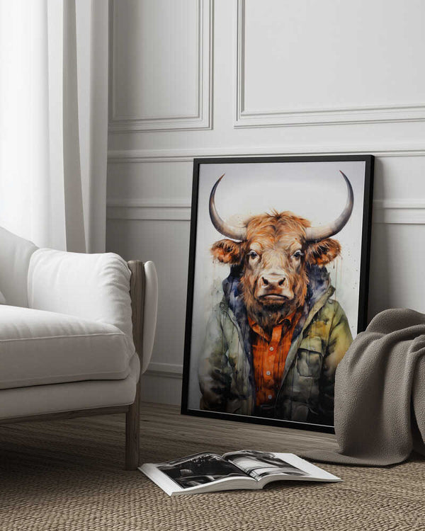 Tablou înramat „Buffalo Watercolor Animal Art (1)” de Justyna Jaszke
