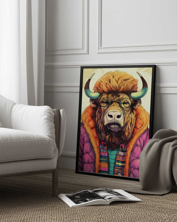 Tablou înramat „Buffalo Watercolor Animal Art (2)” de Justyna Jaszke