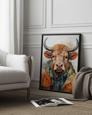 Tablou înramat „Buffalo Watercolor Animal Art (3)” de Justyna Jaszke