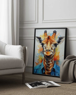 Tablou înramat „Giraffe Watercolor Animal Art (1)” de Justyna Jaszke