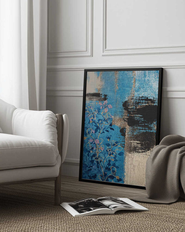 Tablou înramat „Denim Floral 1” de Sally Ann Moss