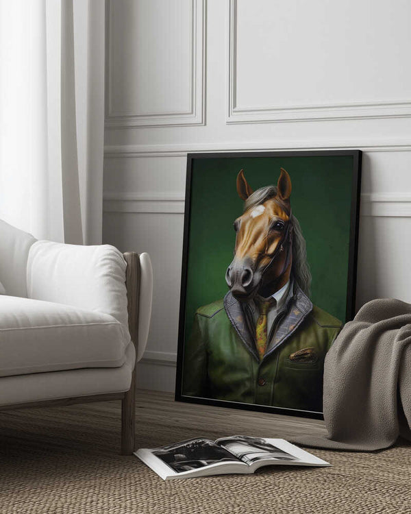 Tablou înramat „Elegant Green Horse Animal Art” de Justyna Jaszke