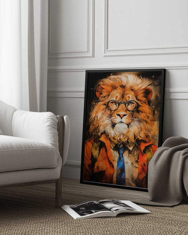 Tablou înramat „Lion Watercolor Animal Art” de Justyna Jaszke