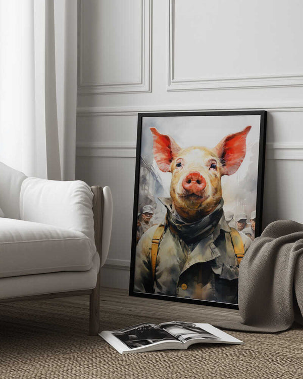 Tablou înramat „Pig 1984 Watercolor Animal Art” de Justyna Jaszke
