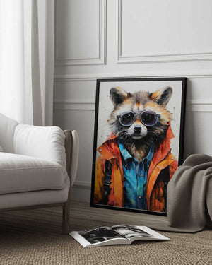 Tablou înramat „Raccoon Hipster Watercolor Animal Art” de Justyna Jaszke