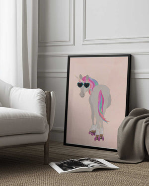 Tablou înramat „Unicorn Rollerskating peach” de Sarah Manovski