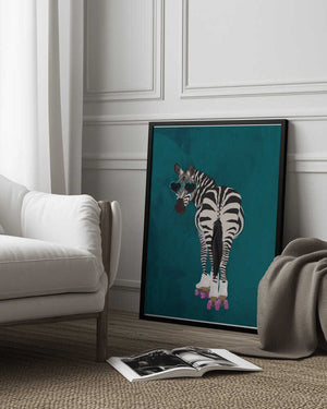 Tablou înramat „Rollerskating Zebra turquoise” de Sarah Manovski