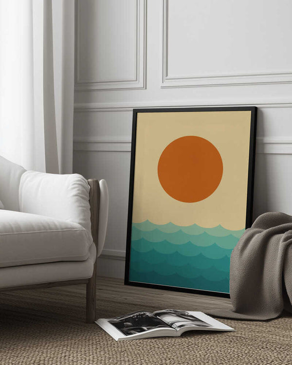 Tablou înramat „Stylized Sunset Over Waves” de Vitor Costa