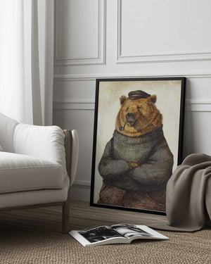 Tablou înramat „Bear Dressed In A Sweater And Cap” de Mike Koubou