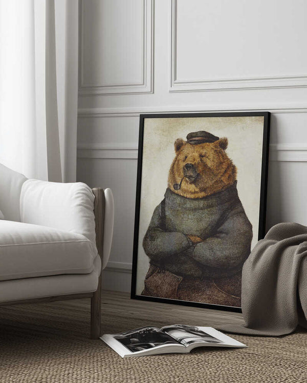 Tablou înramat „Bear Dressed In A Sweater And Cap” de Mike Koubou