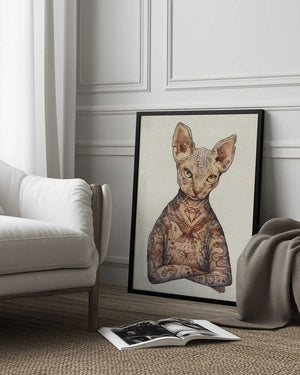 Tablou înramat „Stylish Tattoo Cat” de Mike Koubou