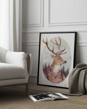 Tablou înramat „Deer In A Rustic Outfit” de Mike Koubou