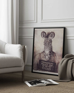 Tablou înramat „Zebra Mugshot Mystery” de Mike Koubou