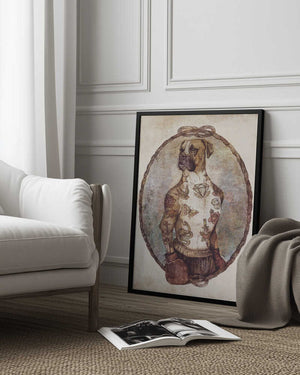 Tablou înramat „Tattooed Boxer Pup” de Mike Koubou