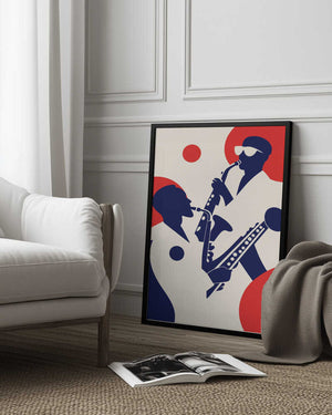 Tablou înramat „Silhouettes of Musicians Playing Saxophones” de Layla Oz